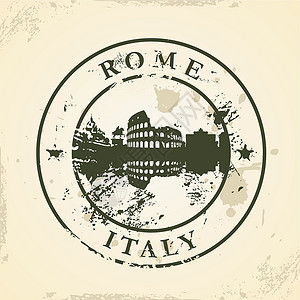 兔年邮票合与意大利罗马合印的Grunge橡胶邮票插画