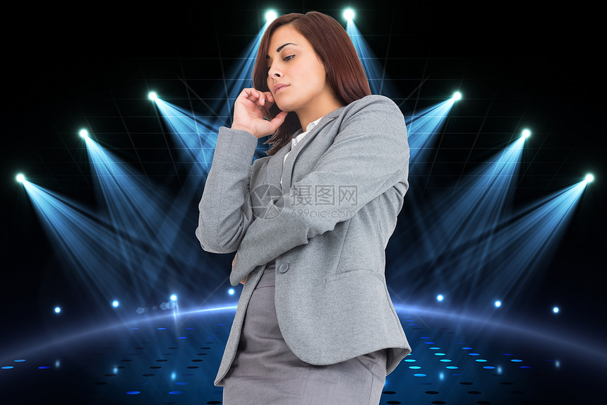 重点突出的女商务人士综合形象绘图夜生活数字激光聚光灯黑色蓝色职业专注棕色图片