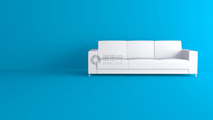 3D概念 蓝色内地的白色沙发图片