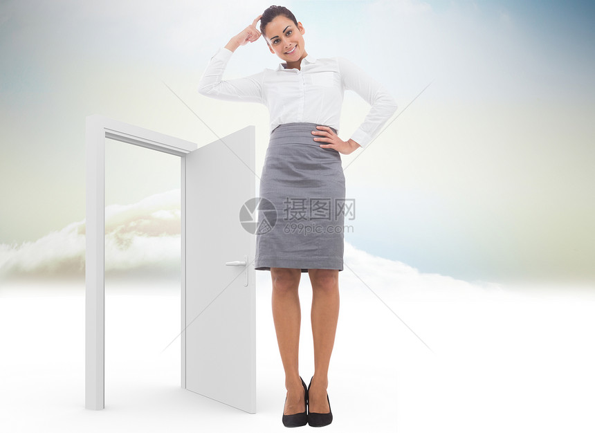 微笑 深思熟虑的女商务人士的综合形象绘图棕色商务计算机公司女士人士头发女性商业图片
