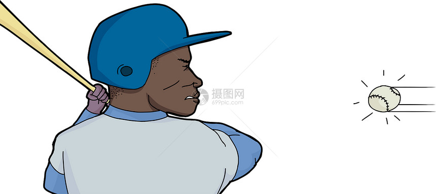 行动中的棒球球手手绘蝙蝠卡通片运动员头盔联盟男性选手插图男人图片