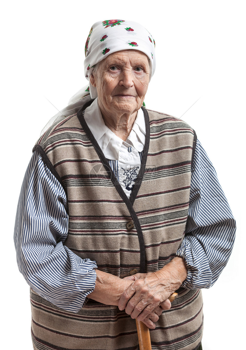 高级女性的肖像 看着镜头头巾老年工作室奶奶女士祖母长老白色智慧眼睛图片