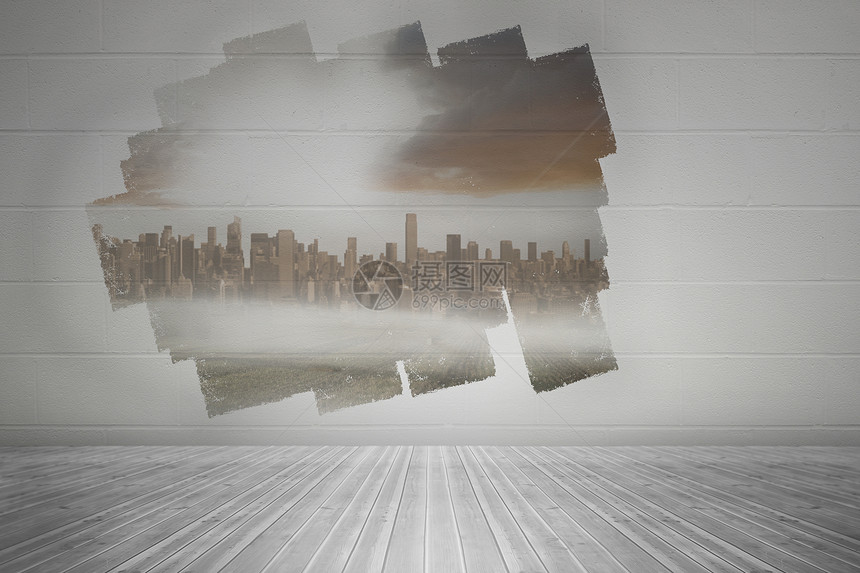 显示城市视图的墙上的显示房间绘图摩天大楼计算机展示景观建筑屏幕图片