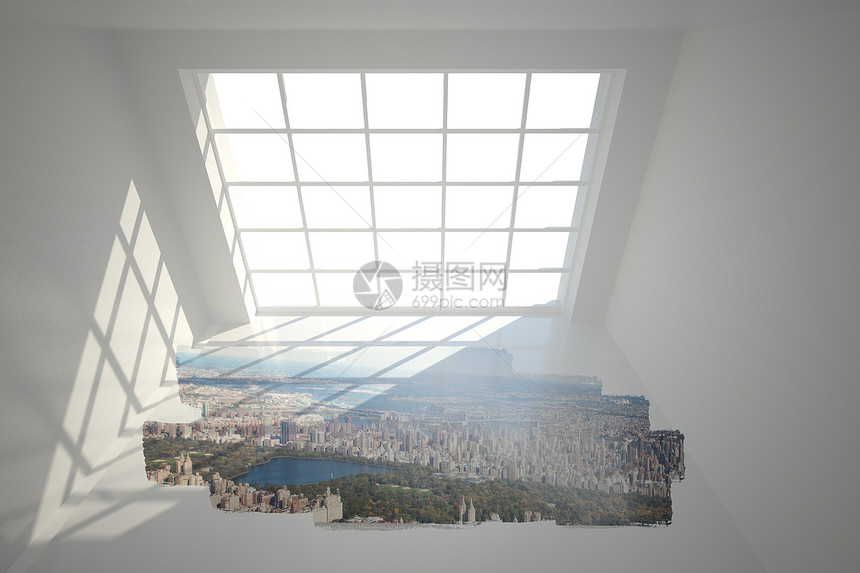 显示城市风景的会议室摘要屏幕绘图窗户摩天大楼建筑景观展示房间计算机图片