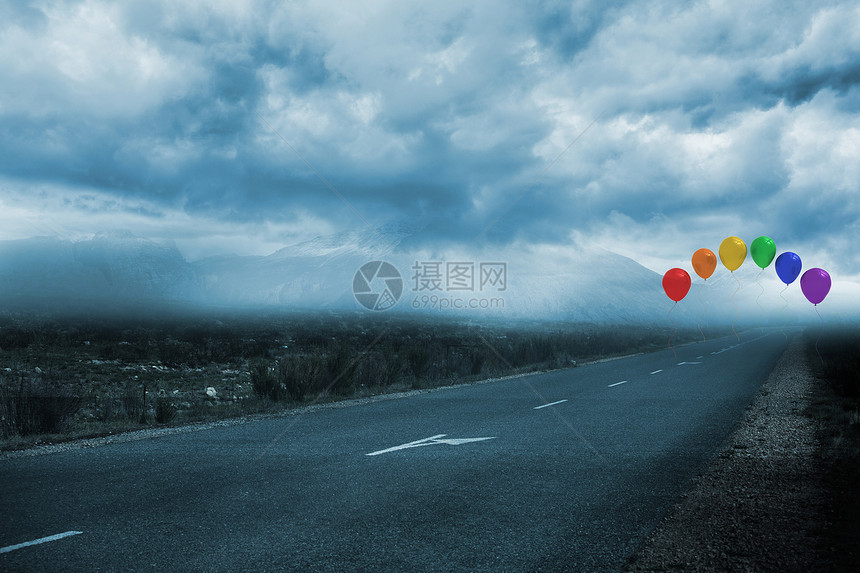 公路上方的气球绘图派对计算机地平线天空乐趣多云图片