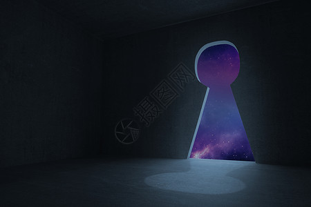 暗房的钥匙孔门紫色锁孔房间计算机绘图天空开幕式星星背景图片