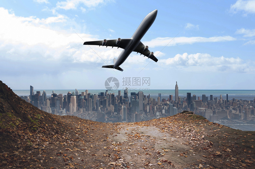 地平线上大城市的复合图像景观小路航空计算机城市天空旅游摩天大楼建筑多云图片