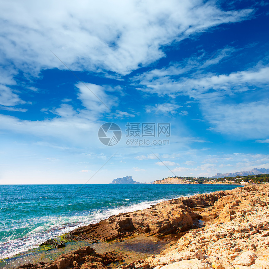 从莫拉伊拉阿利坎特的视图旅行海洋环境天气太阳地平线蓝色海滩胰岛海岸图片