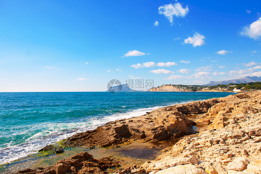 从莫拉伊拉阿利坎特的视图胰岛波纹石头海滩海浪地平线蓝色地标环境旅行图片