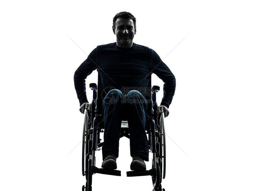 残疾人在轮椅上微笑着友好的双光灯图片