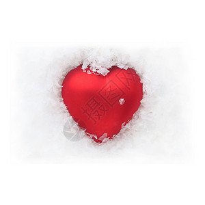 雪中的红心  白色背景热情情怀卡片海报问候语打印谎言红色新年雪花背景图片