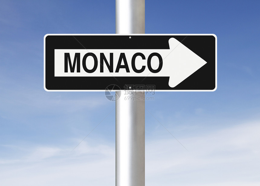 这条通往摩纳哥的路单程路标蓝色天空城市首都指示牌图片