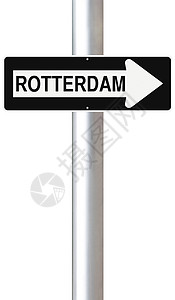 荷兰首都鹿特丹通往鹿特丹的这条路指示牌首都港口白色路标城市单程背景