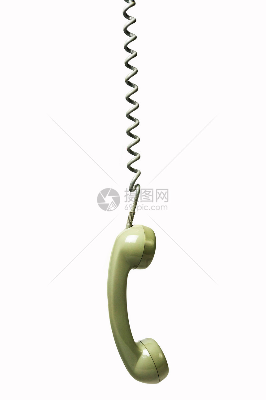 白色背景隔离的旧电话接收器在白色背景上隔绝办公室听筒讲话商业顾客热线电缆拨号说话古董图片