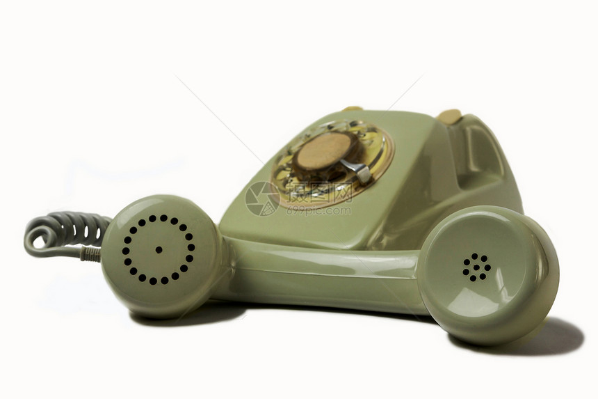 白色背景隔离的旧电话接收器在白色背景上隔绝公司电讯服务听筒电缆嗓音办公室旋转商业讲话图片