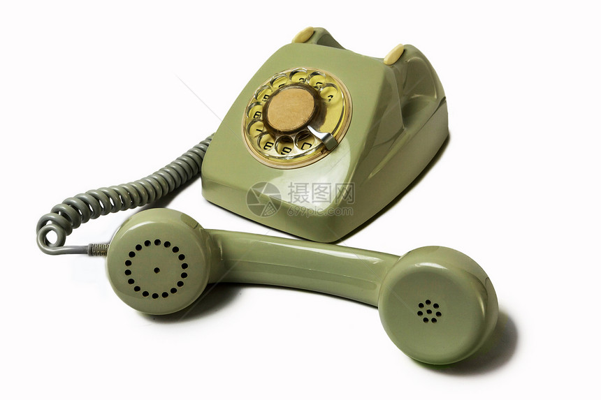 白色背景隔离的旧电话接收器在白色背景上隔绝办公室说话电缆听筒技术电讯戒指服务讲话拨号图片
