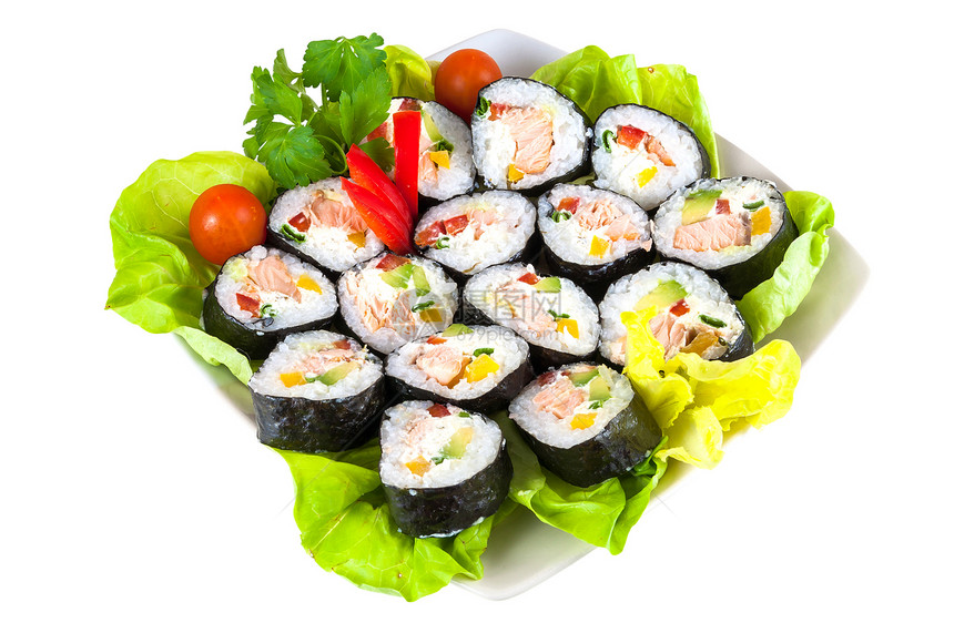 寿司装饰板胡椒小吃餐厅蔬菜饮食海藻盘子黄瓜文化鱼片图片