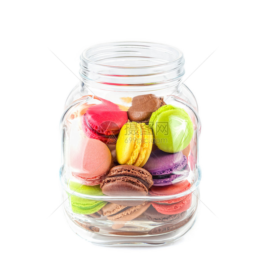 玻璃罐里有法国多彩色的玉子味道小吃橙子蛋糕巧克力饼干桌子食物开心果柠檬图片