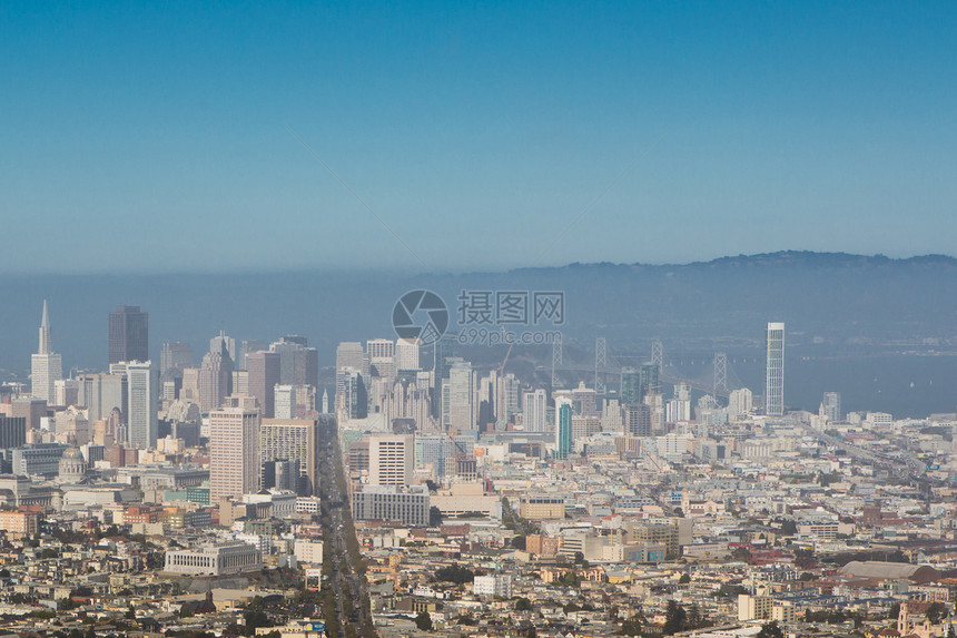 旧金山全景观住宅区公园大街高视角海岸线场景天际全景城市街道图片