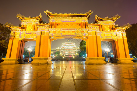 重庆万人大会堂建筑学纪念碑大厅古董红色文化建筑艺术城市背景图片