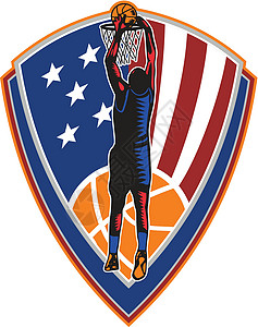 哈登上篮美国篮球球运动员 灌篮球球盾牌雷特罗插画