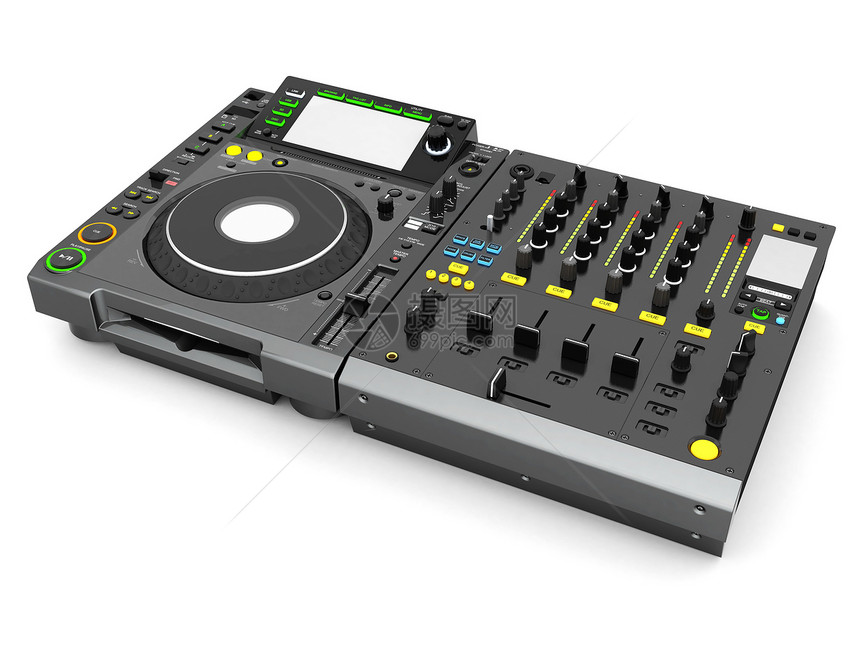 DJ 孤立的音乐混音器控制混合器转盘光盘耳机控制板舞蹈夜生活夜店手表图片