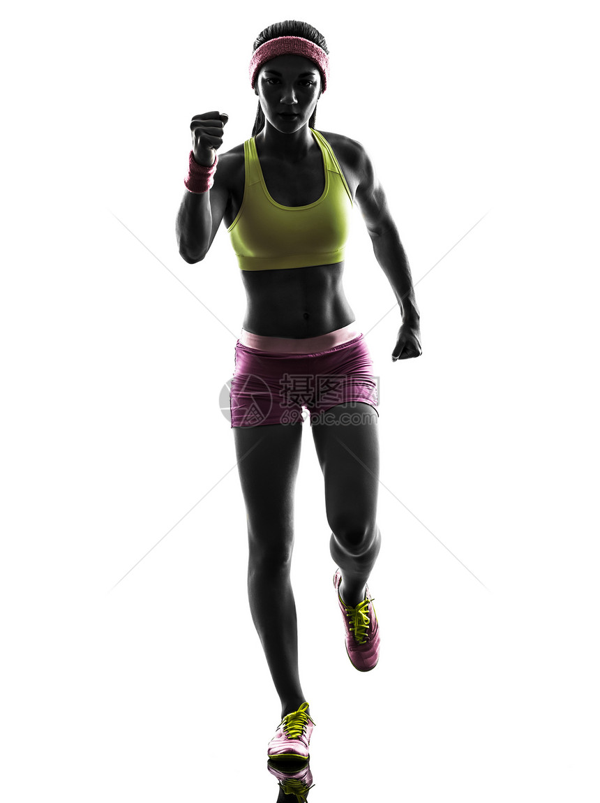 女性跑步者运行的双光影白色阴影赛跑者运动成年人短跑运动员竞赛冒充慢跑者图片