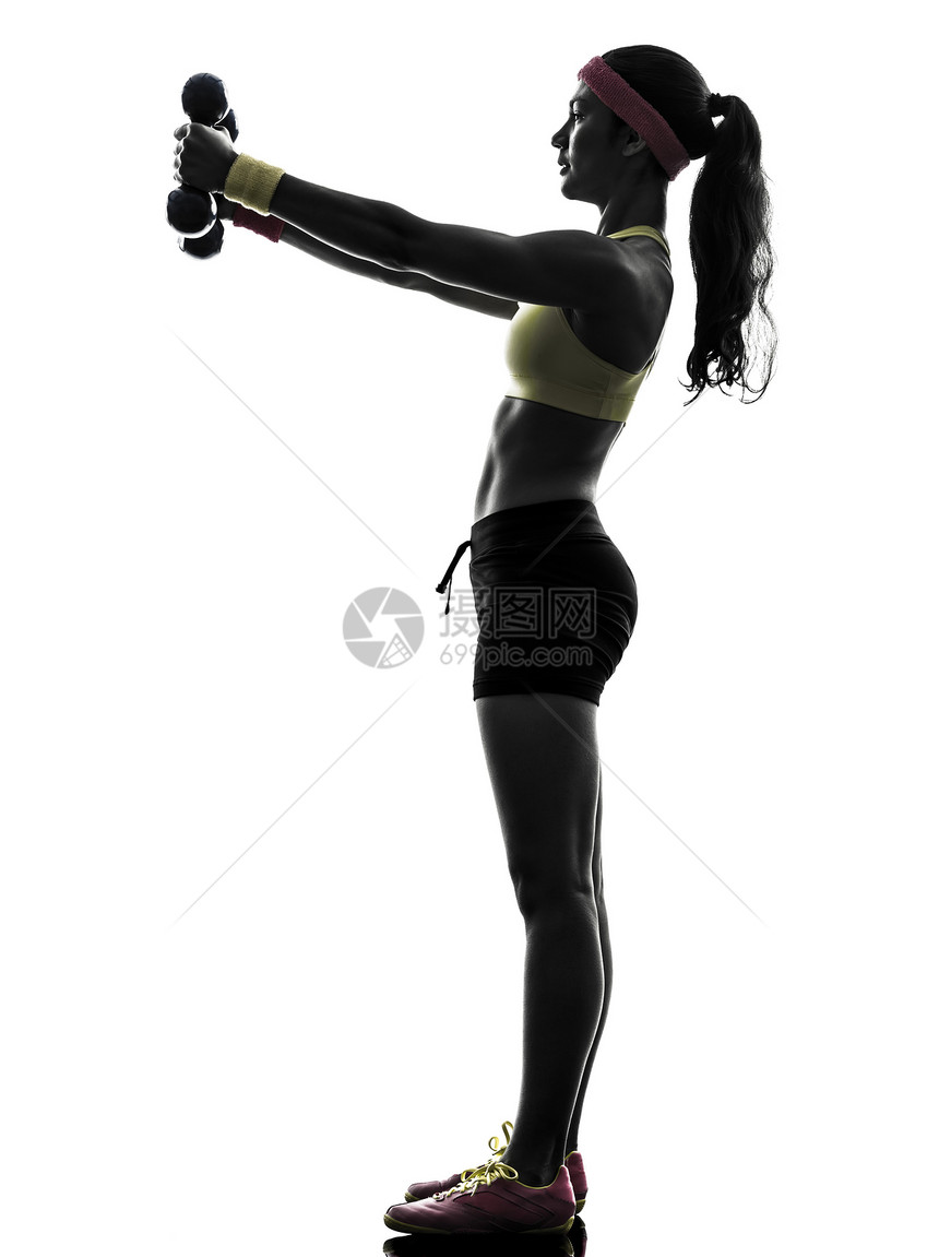 参加健身锻炼妇女体重培训的休养假成年人女士阴影健美运动哑铃女孩白色有氧运动运动员图片