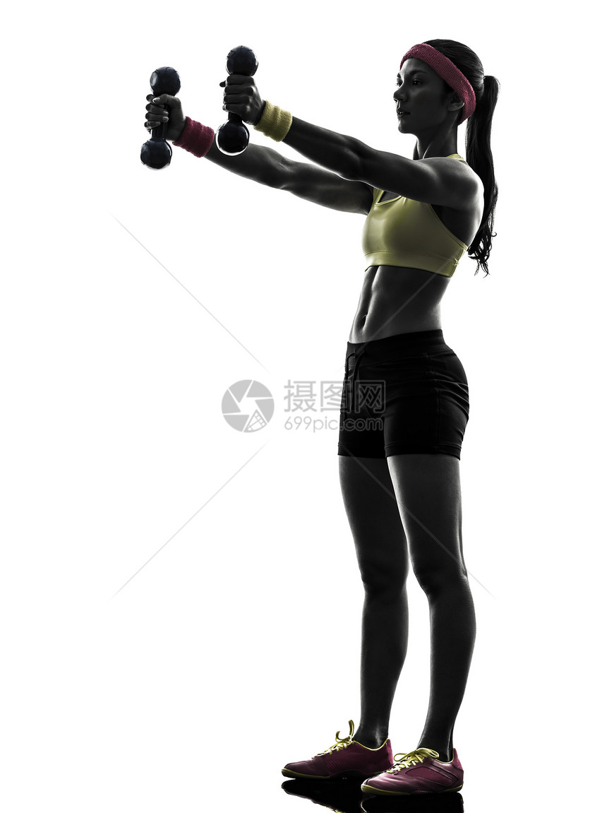 参加健身锻炼妇女体重培训的休养假健美训练女士白色重量运动员女性权重哑铃运动装图片