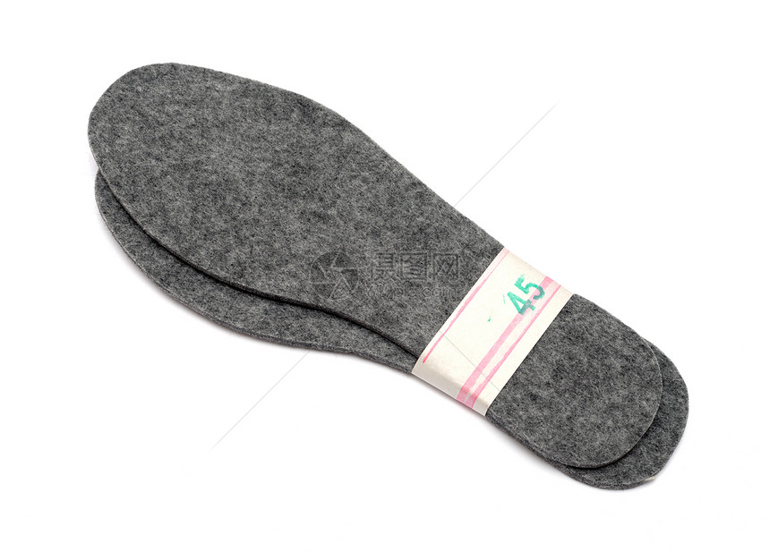 白色背景孤立鞋子的痕迹履带板工业卫生投掷保健灰色羊毛鞋垫插图图片
