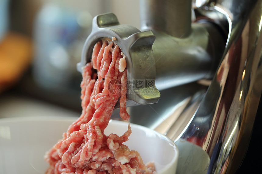 研磨机机器食物屠宰场烹饪器具盘子猪肉营养金属厨房图片
