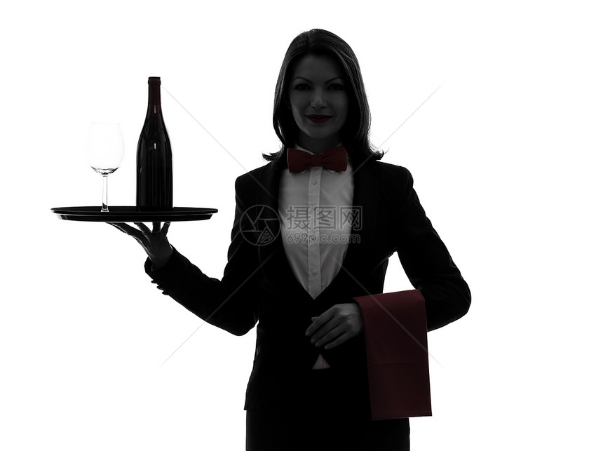 服务红葡萄酒的女侍者管家白色饮料正装客房餐厅红色成年人女性餐饮冒充图片