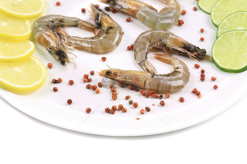 盘子里有生虾海鲜动物饮食午餐胡椒贝类水产营养白色养殖图片