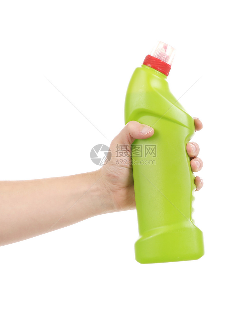 握着绿色瓶子的手洗涤剂房子手套家务液体工具服务化学品清洁工厨房图片