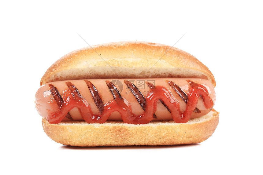 配番茄酱的热狗垃圾香肠食物美食包子图片