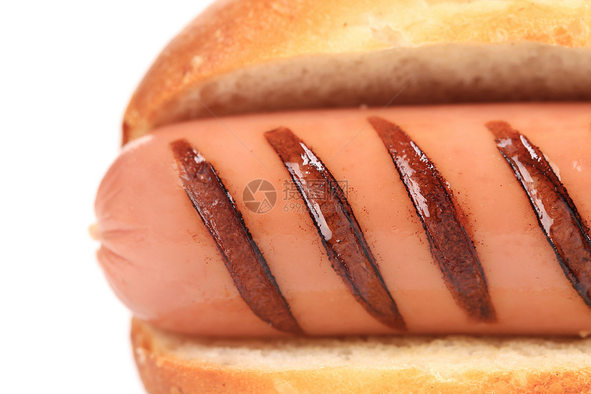 烤热狗贴近了包子午餐香肠面包食物烧烤宏观脂肪垃圾小吃图片