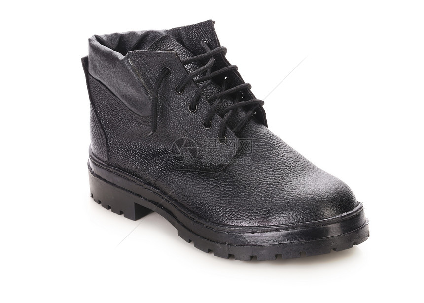冬天的黑靴子很近衣服安全鞋带工人男人蕾丝黑色鞋类工作图片