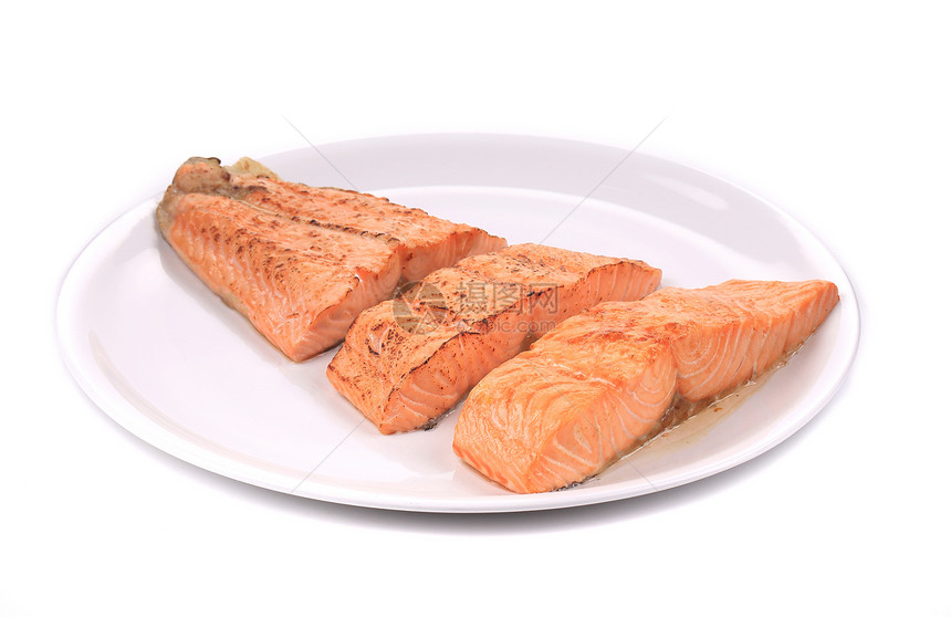 盘子里有红鱼片的切片饮食用餐食物鱼片养分白色营养烧烤水平炙烤图片