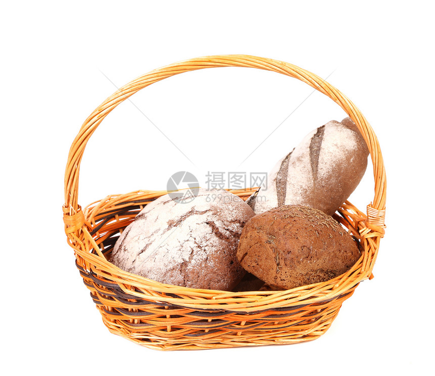 面包和卷饼在篮子中的成分亚麻健康面团燕麦杂货店传统粮食包子市场种子图片
