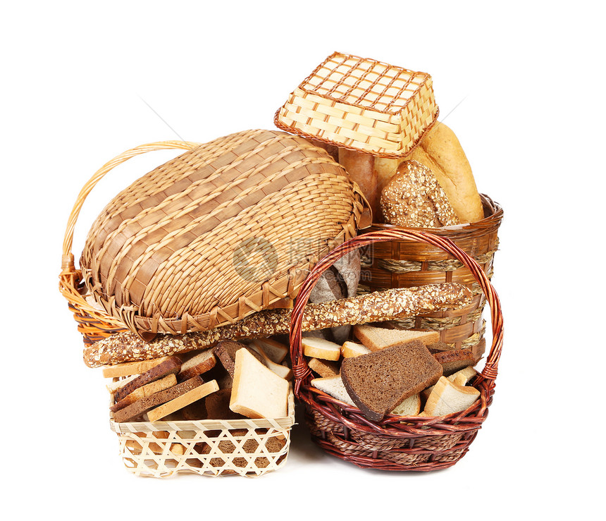面包和卷饼在篮子中的成分包子杂货店柳条大麦购物向日葵消费者粮食面团糕点图片