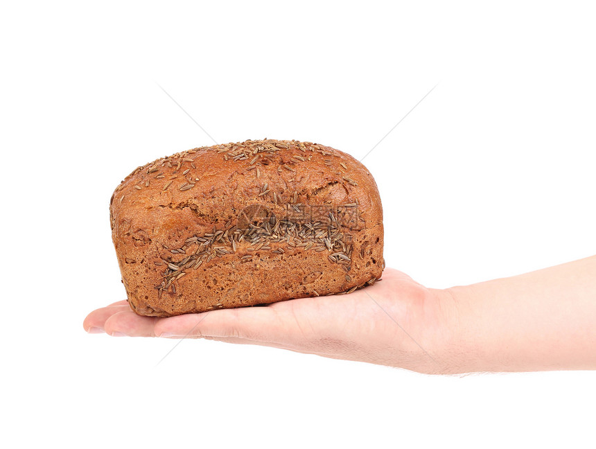 手握黑面包小麦烤箱维生素黑色棕褐色美食酵母白色早餐营养图片