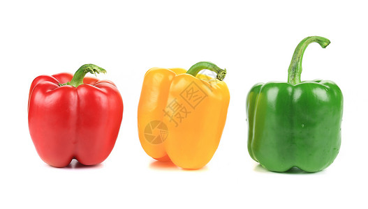 一组辣椒白色背景的彩色胡椒胡椒白色彩椒营养彩纸橙子团体蔬菜辣椒绿色红色背景