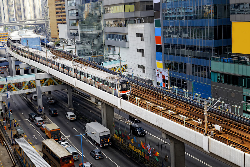 香港市中心区 火车和高速公路图片