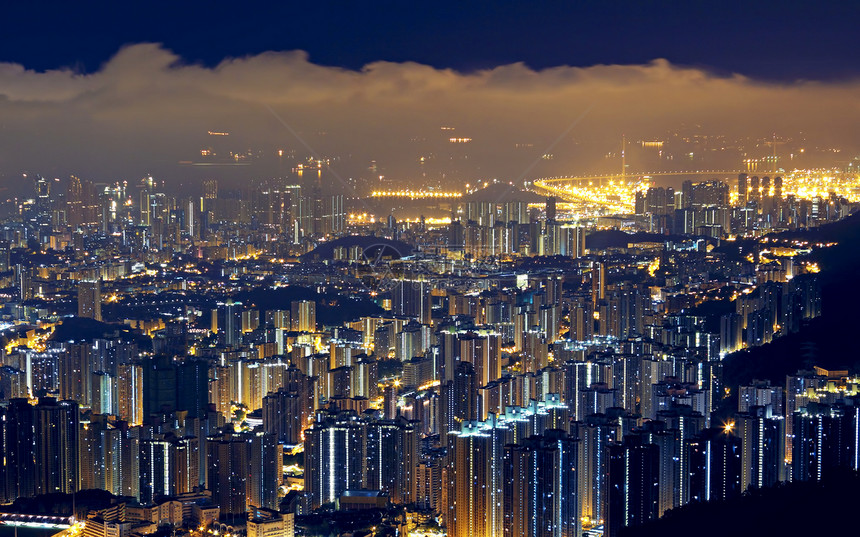 香港市之夜多层建筑城市窗帘住房住宅建筑学百叶窗生活天空图片