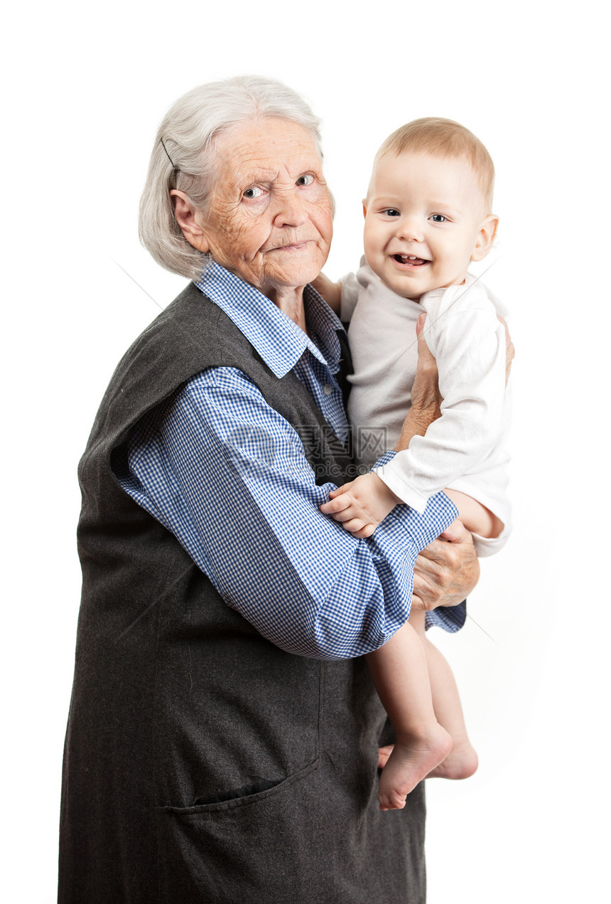 一个抱孙子的老祖母的肖像快乐老年长老奶奶喜悦智慧工作室儿童情感孩子图片