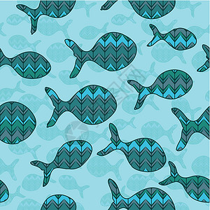 无缝模式 蓝底鱼类为无缝模式背景图片