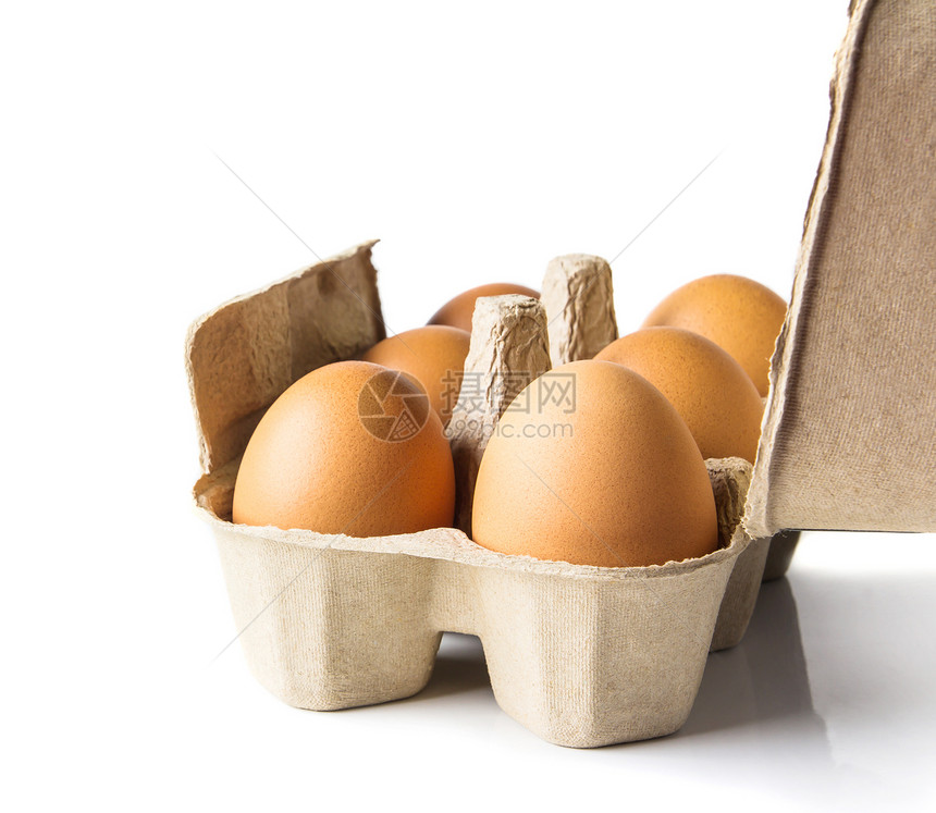 白色背景的鸡蛋盒烹饪食物棕色母鸡产品早餐纸盒图片