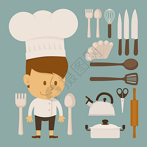 叉子刀主厨和工具字符 平板设计设计图片