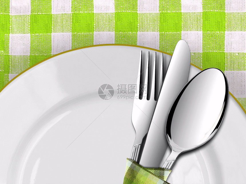 用绿色填色桌布在桌上做饭的餐桌布图片