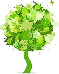 抽象树作品插图绿色叶子木头海报生态回收环境背景图片